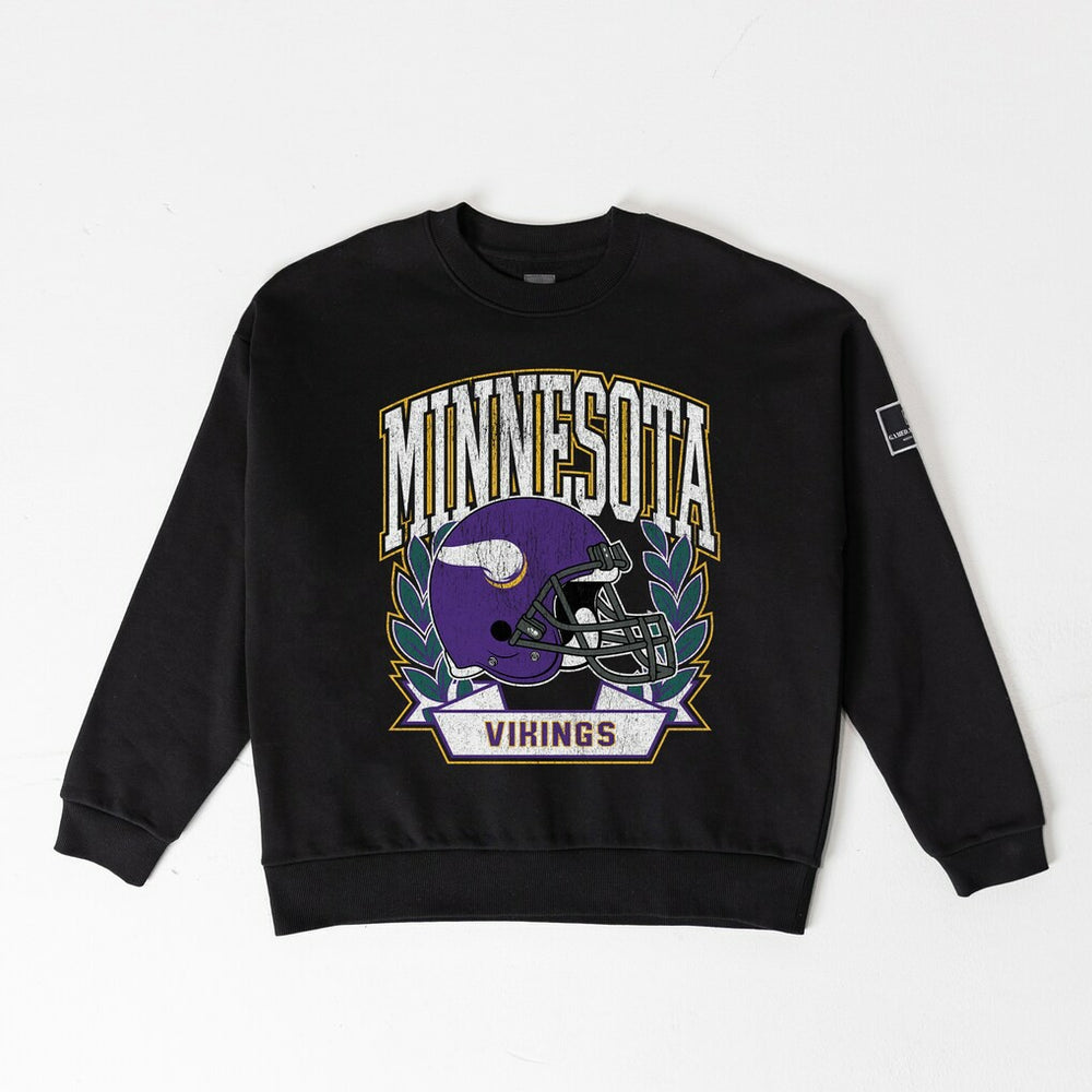 Minnesota Vikings Gameday Couture Women's Oversized Victory Lane Black Label Premium Fleece Sweatshirt Black