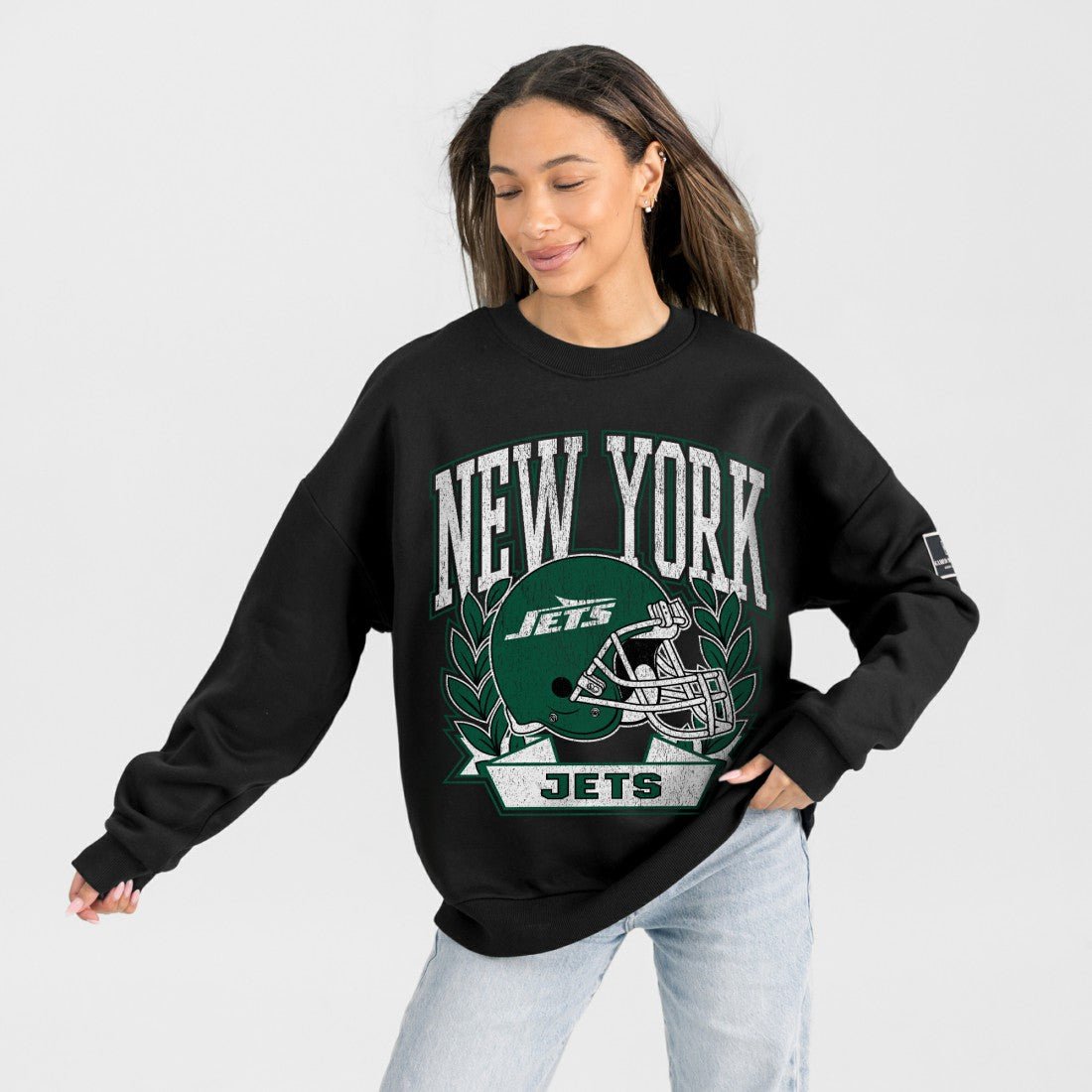 New York Jets Gameday Couture Women's Oversized Victory Lane Black Label Premium Fleece Sweatshirt Black
