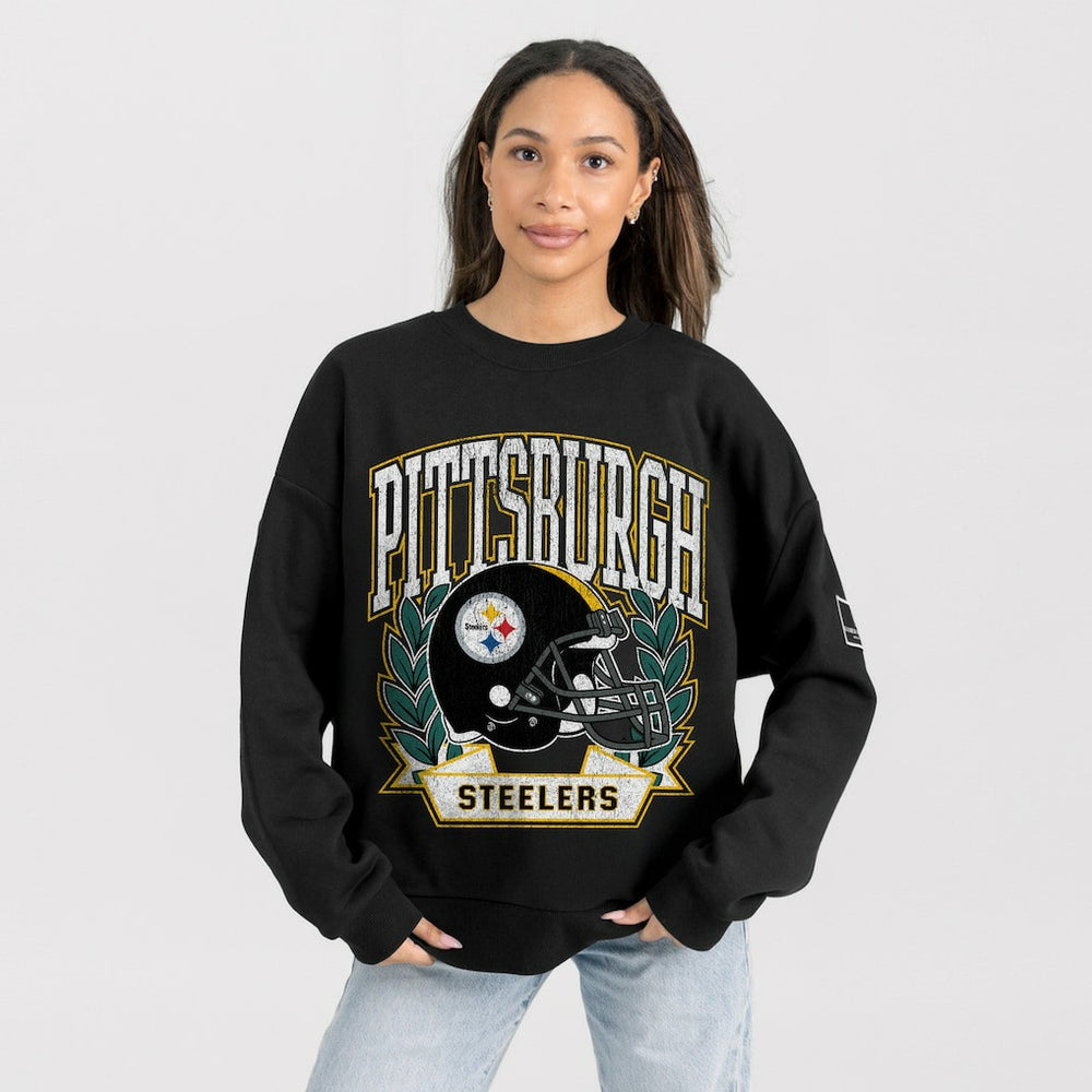 Pittsburgh Steelers Gameday Couture Women's Oversized Victory Lane Black Label Premium Fleece Sweatshirt Black