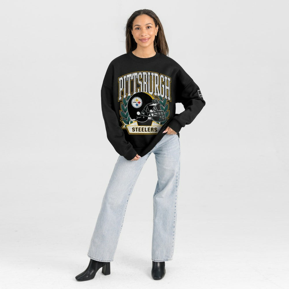 Pittsburgh Steelers Gameday Couture Women's Oversized Victory Lane Black Label Premium Fleece Sweatshirt Black