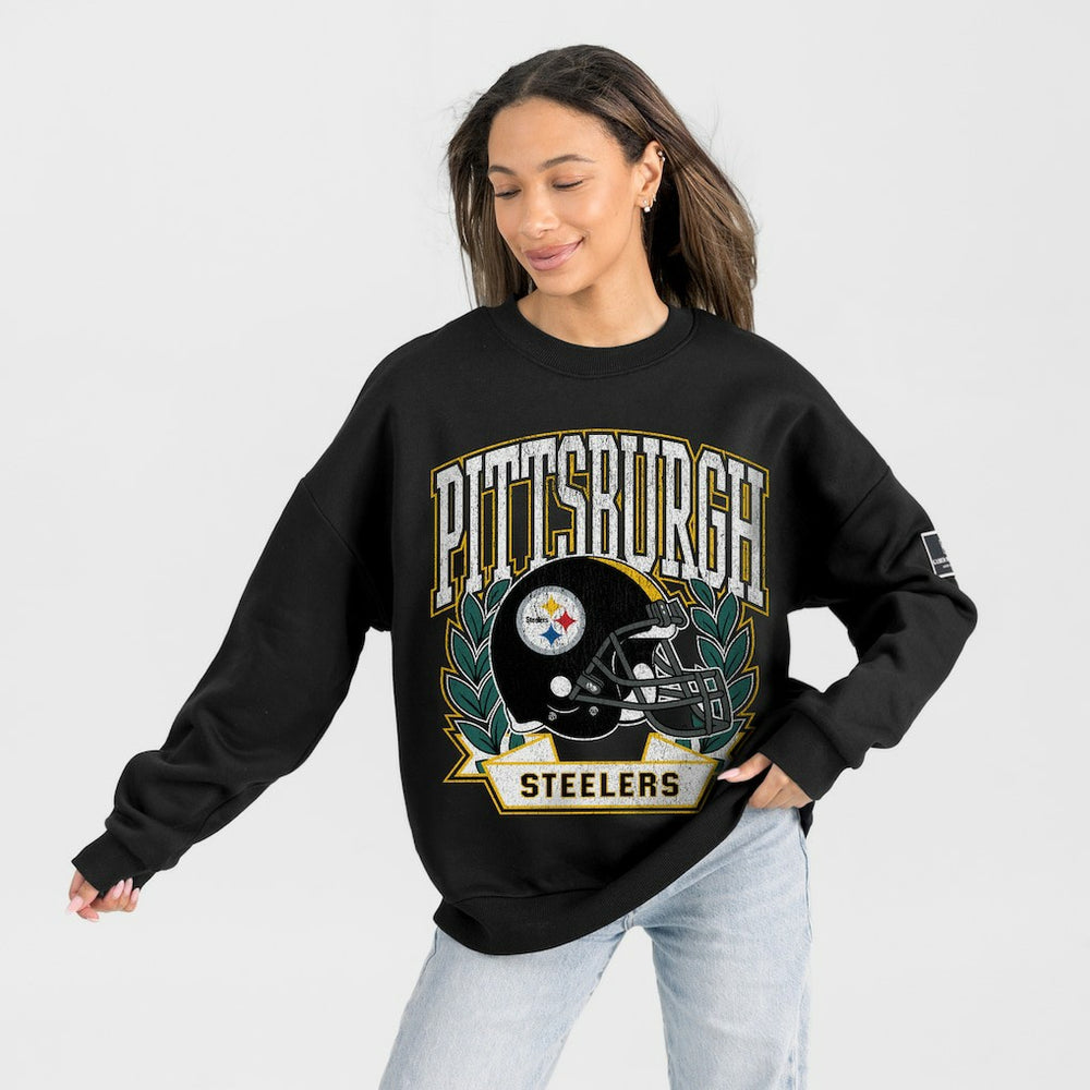 Pittsburgh Steelers Gameday Couture Women's Oversized Victory Lane Black Label Premium Fleece Sweatshirt Black
