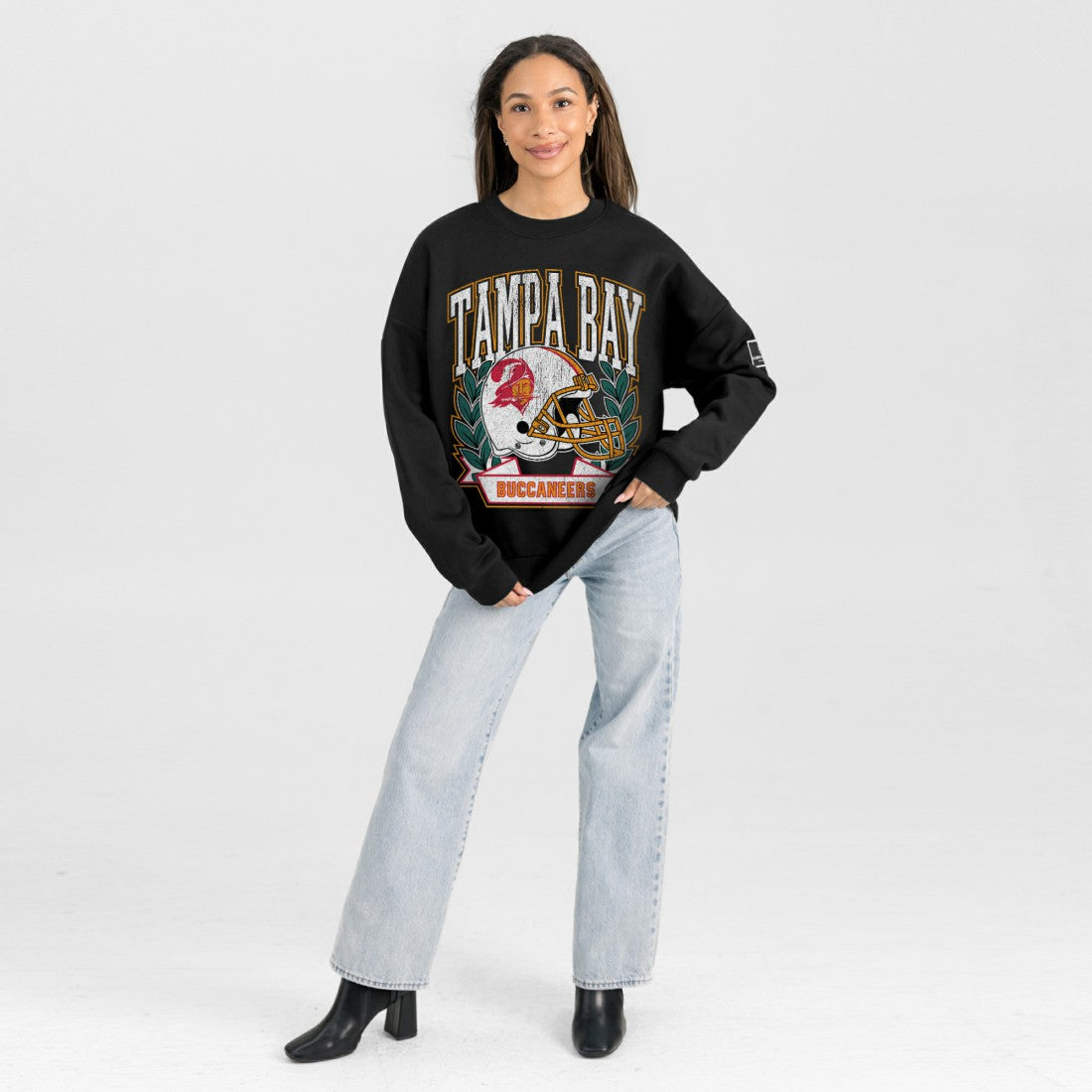 Tampa Bay Buccaneers Gameday Couture Women's Oversized Victory Lane Black Label Premium Fleece Sweatshirt Black