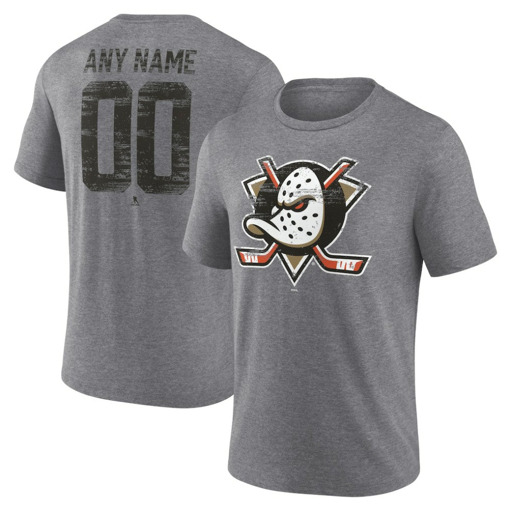 NHL,Custom Anaheim Ducks Heritage Custom Tri-Blend T-Shirt - Gray