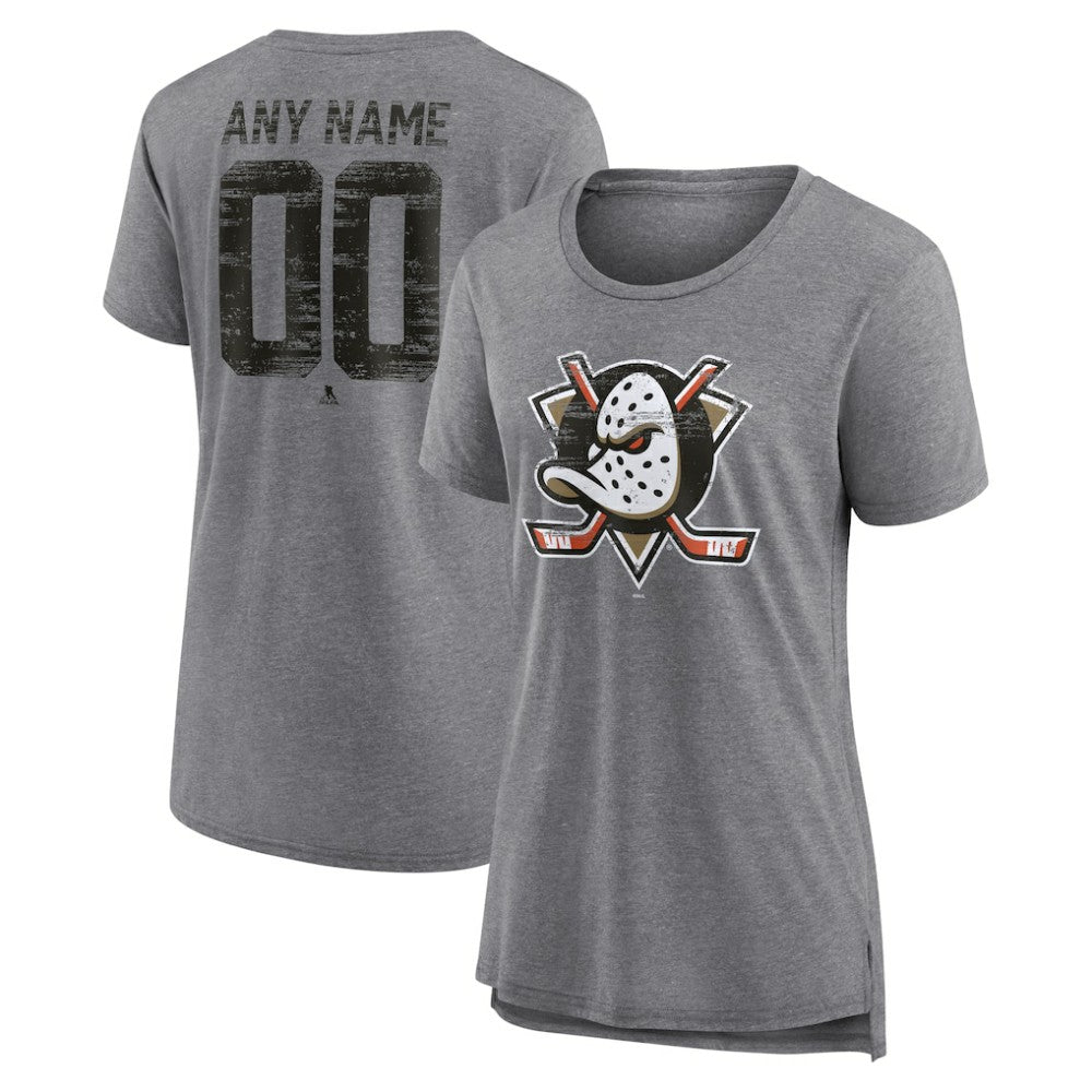 NHL,Custom Anaheim Ducks Women's Heritage Custom Tri-Blend T-Shirt - Gray