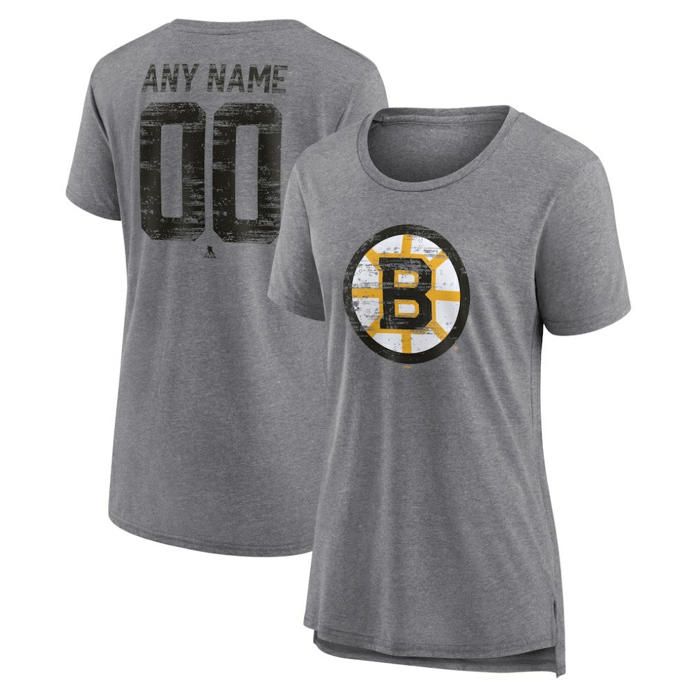 NHL,Custom Boston Bruins Women's Heritage Custom Tri-Blend T-Shirt - Gray