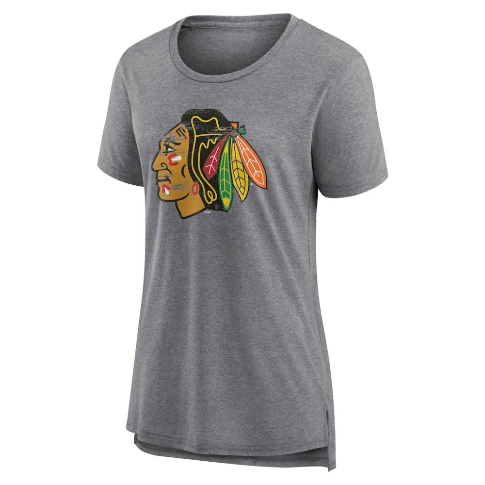 NHL,Custom Chicago Blackhawks Women's Heritage Custom Tri-Blend T-Shirt - Gray
