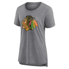 NHL,Custom Chicago Blackhawks Women's Heritage Custom Tri-Blend T-Shirt - Gray