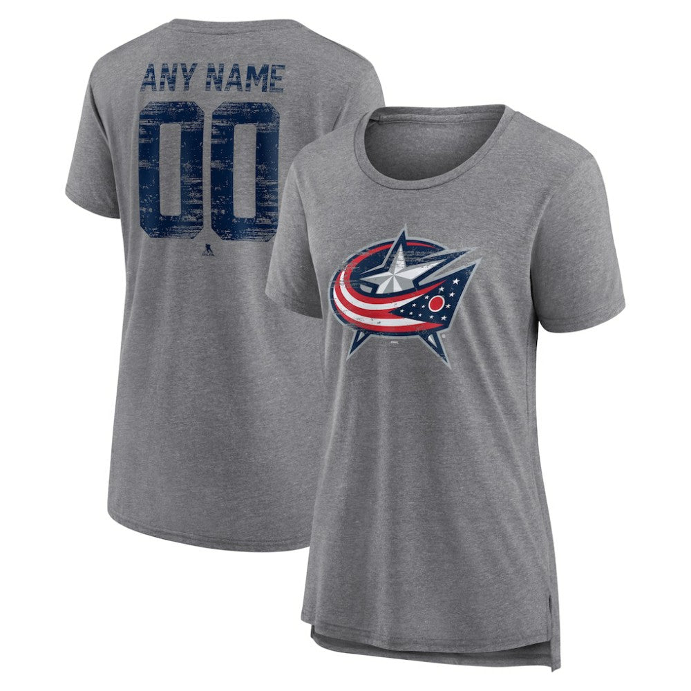 NHL,Custom Columbus Blue Jackets Women's Heritage Custom Tri-Blend T-Shirt - Gray