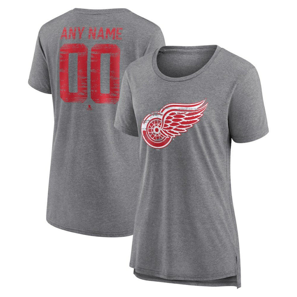 NHL,Custom Detroit Red Wings Women's Heritage Custom Tri-Blend T-Shirt - Gray