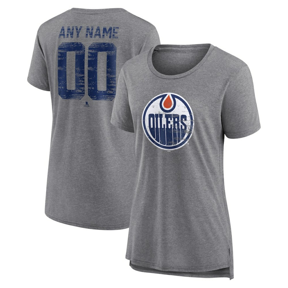 NHL,Custom Edmonton Oilers Women's Heritage Custom Tri-Blend T-Shirt - Gray