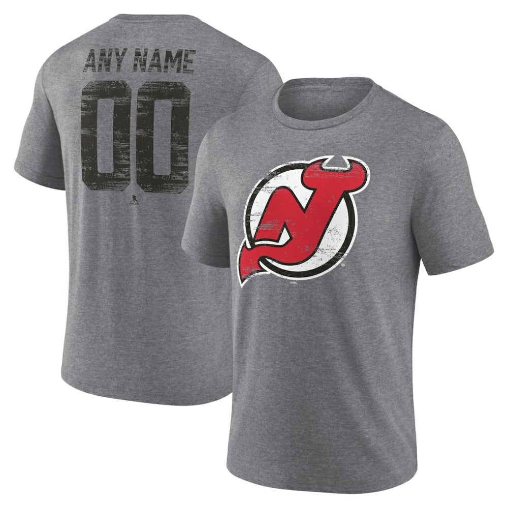 NHL,Custom New Jersey Devils Heritage Custom Tri-Blend T-Shirt - Gray
