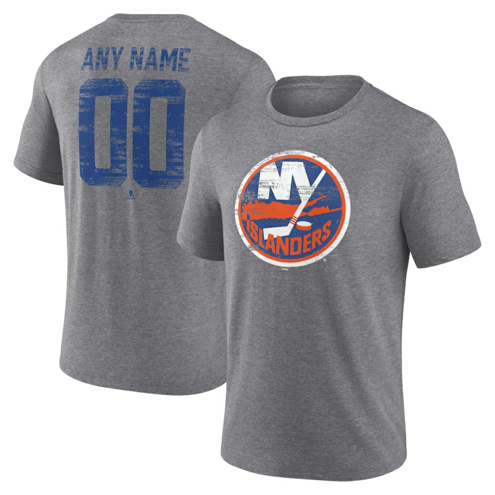 NHL,Custom New York Islanders Heritage Custom Tri-Blend T-Shirt - Gray