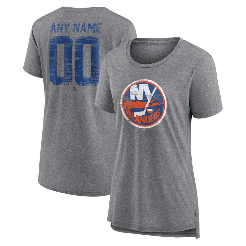 NHL,Custom New York Islanders Women's Heritage Custom Tri-Blend T-Shirt - Gray