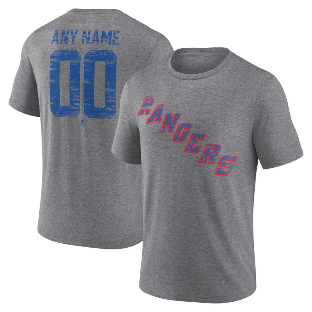 NHL,Custom New York Rangers Heritage Custom Tri-Blend T-Shirt - Gray