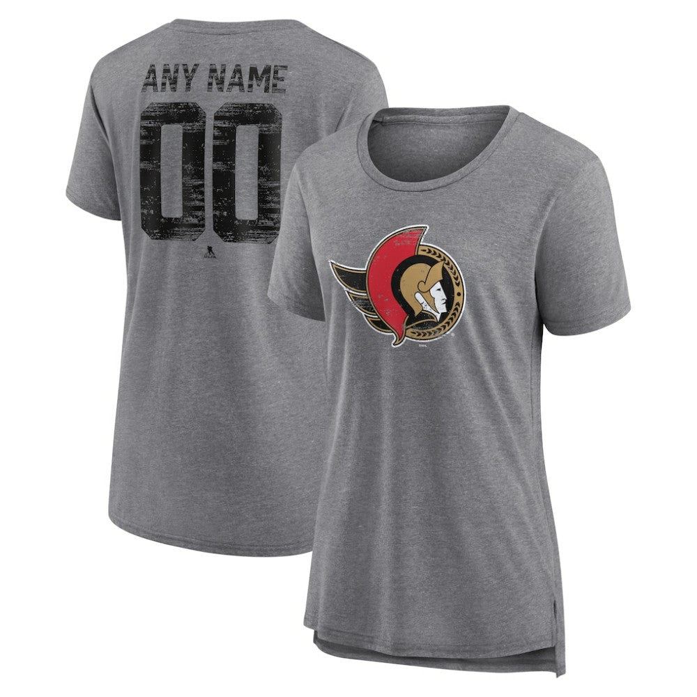 NHL,Custom Ottawa Senators Women's Heritage Custom Tri-Blend T-Shirt - Gray