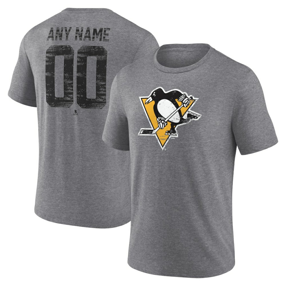 NHL,Custom Pittsburgh Penguins Heritage Custom Tri-Blend T-Shirt - Gray