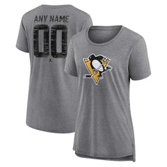NHL,Custom Pittsburgh Penguins Women's Heritage Custom Tri-Blend T-Shirt - Gray