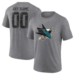 NHL,Custom San Jose Sharks Heritage Custom Tri-Blend T-Shirt - Gray