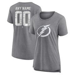 NHL,Custom Tampa Bay Lightning Women's Heritage Custom Tri-Blend T-Shirt - Gray