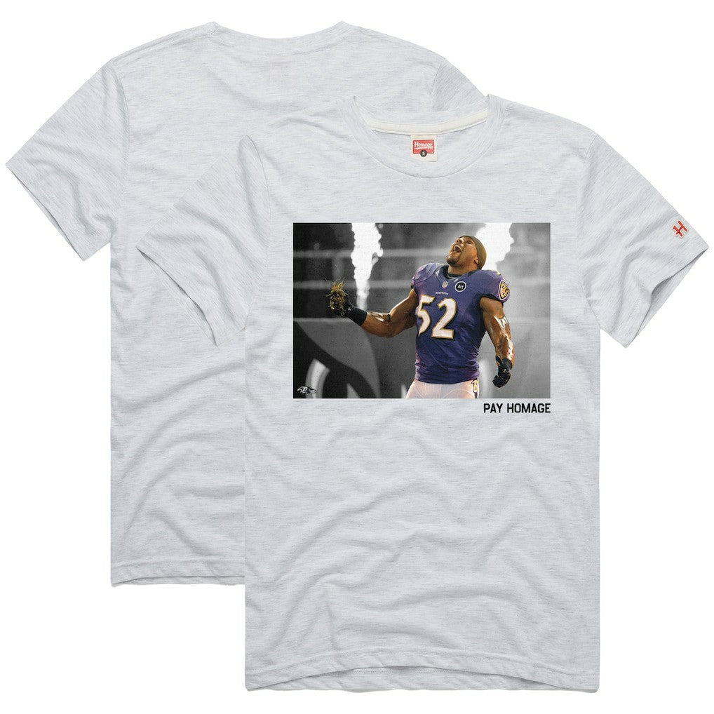 Ray Lewis Baltimore Ravens Homage Unisex Pay Homage Tri-Blend T-Shirt Ash