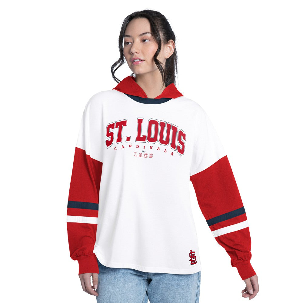 St. Louis Cardinals G-III 4Her by Carl Banks Women's Key Player Oversized Hooded Long Sleeve T-Shirt - White/Red T-shirts