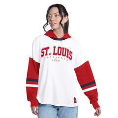 St. Louis Cardinals G-III 4Her by Carl Banks Women's Key Player Oversized Hooded Long Sleeve T-Shirt - White/Red T-shirts
