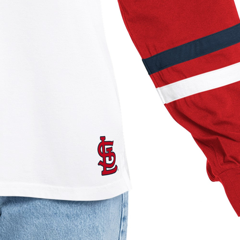St. Louis Cardinals G-III 4Her by Carl Banks Women's Key Player Oversized Hooded Long Sleeve T-Shirt - White/Red T-shirts