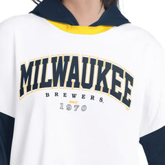 Milwaukee Brewers G-III 4Her by Carl Banks Women's Key Player Oversized Hooded Long Sleeve T-Shirt - White/Navy T-shirts