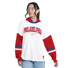 Philadelphia Phillies G-III 4Her by Carl Banks Women's Key Player Oversized Hooded Long Sleeve T-Shirt - White/Red T-shirts
