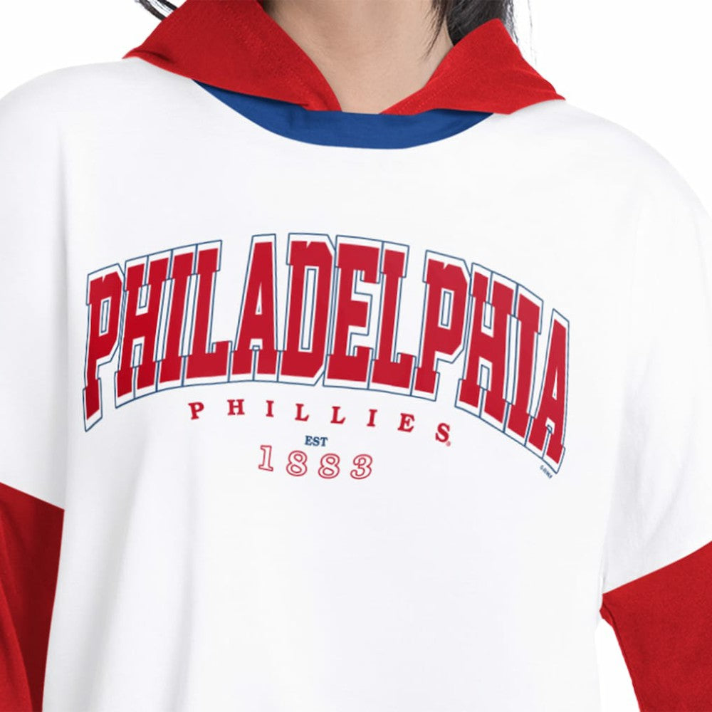 Philadelphia Phillies G-III 4Her by Carl Banks Women's Key Player Oversized Hooded Long Sleeve T-Shirt - White/Red T-shirts