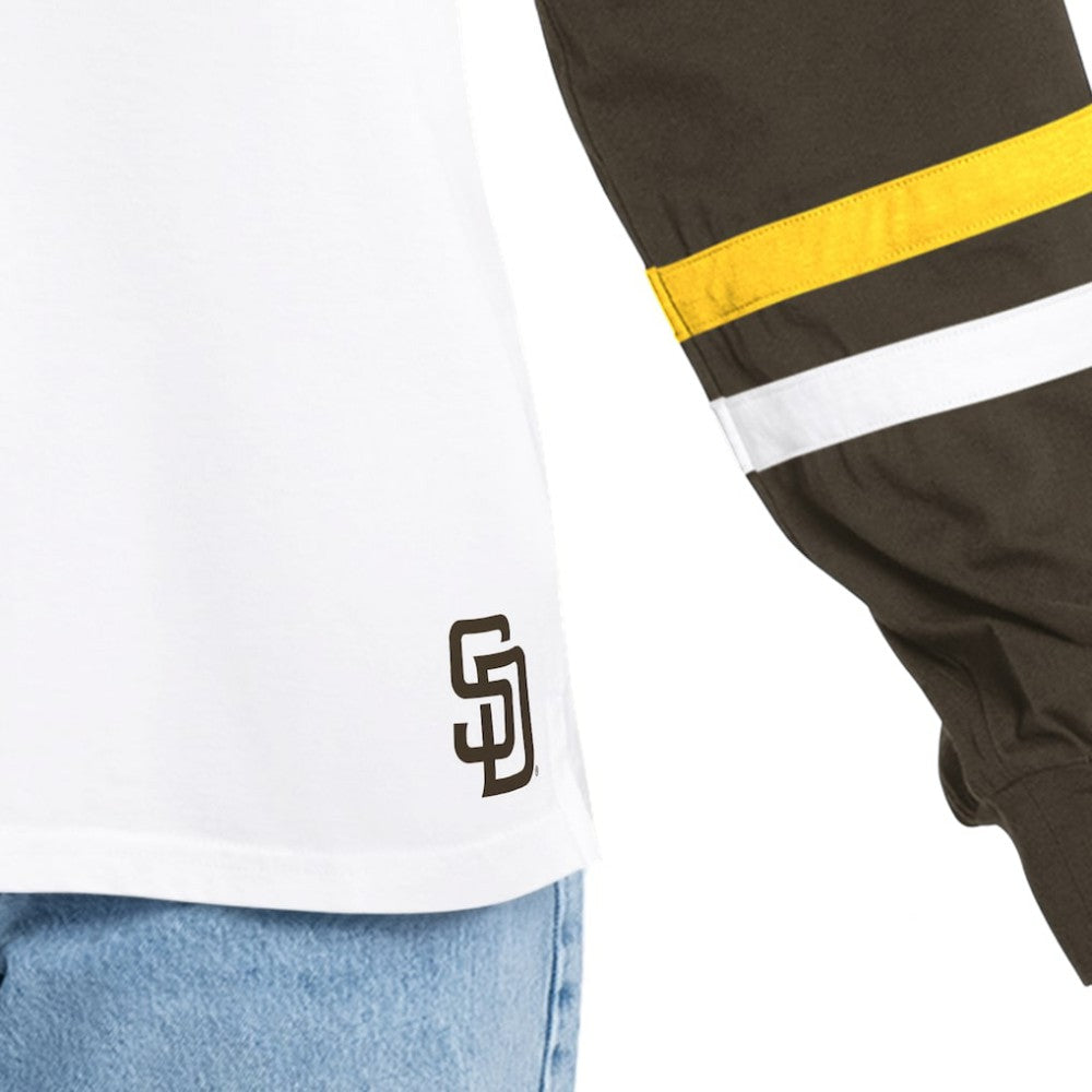 San Diego Padres G-III 4Her by Carl Banks Women's Key Player Oversized Hooded Long Sleeve T-Shirt - White/Brown T-shirts