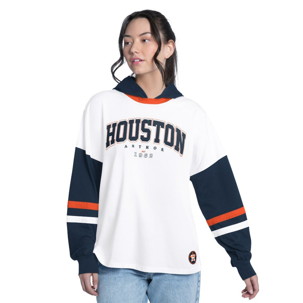 Houston Astros G-III 4Her by Carl Banks Women's Key Player Oversized Hooded Long Sleeve T-Shirt - White/Navy T-shirts