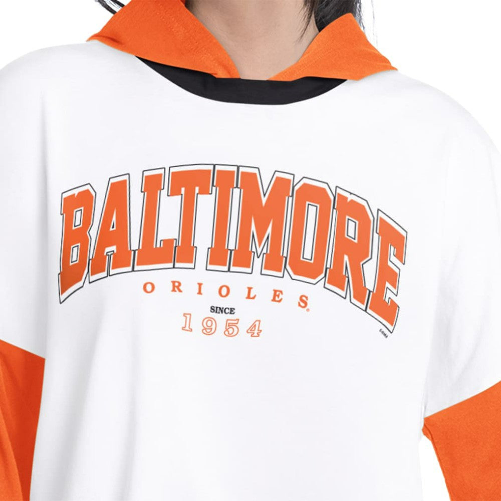 Baltimore Orioles G-III 4Her by Carl Banks Women's Key Player Oversized Hooded Long Sleeve T-Shirt - White/Orange T-shirts