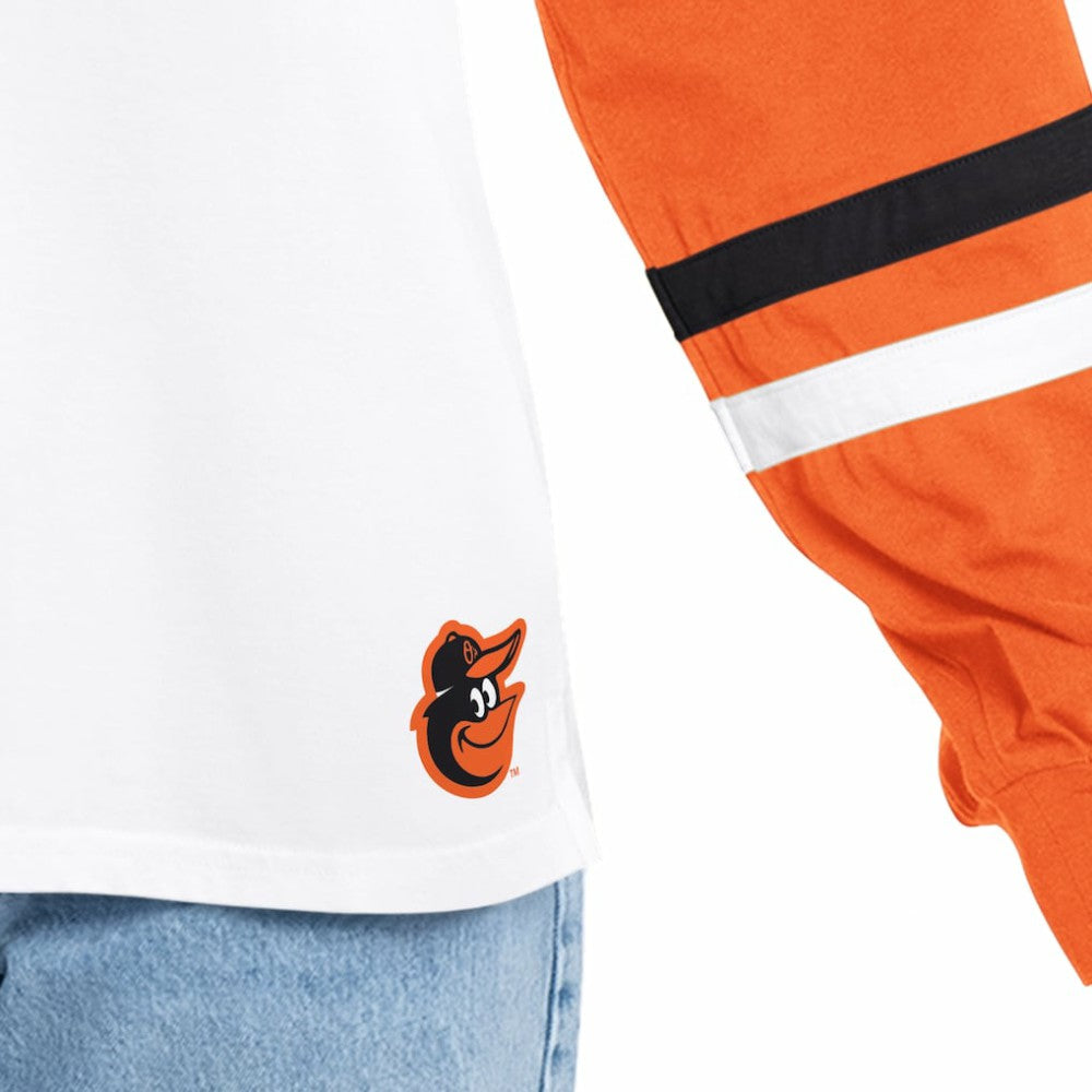 Baltimore Orioles G-III 4Her by Carl Banks Women's Key Player Oversized Hooded Long Sleeve T-Shirt - White/Orange T-shirts