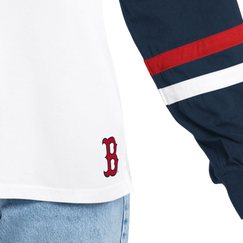Boston Red Sox G-III 4Her by Carl Banks Women's Key Player Oversized Hooded Long Sleeve T-Shirt - White/Navy T-shirts