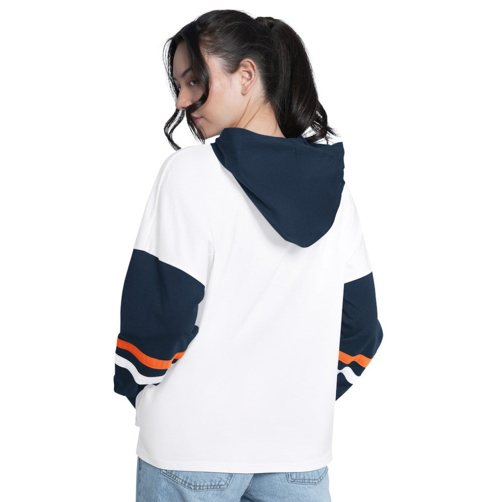 Detroit Tigers G-III 4Her by Carl Banks Women's Key Player Oversized Hooded Long Sleeve T-Shirt - White/Navy T-shirts