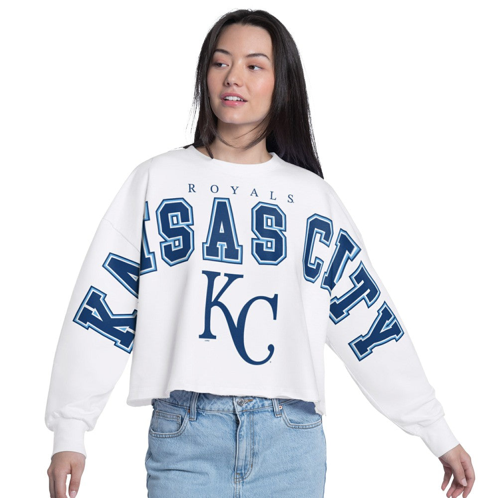 Kansas City Royals G-III 4Her by Carl Banks Women's Bleachers Cropped Pullover Sweatshirt - White Pullover