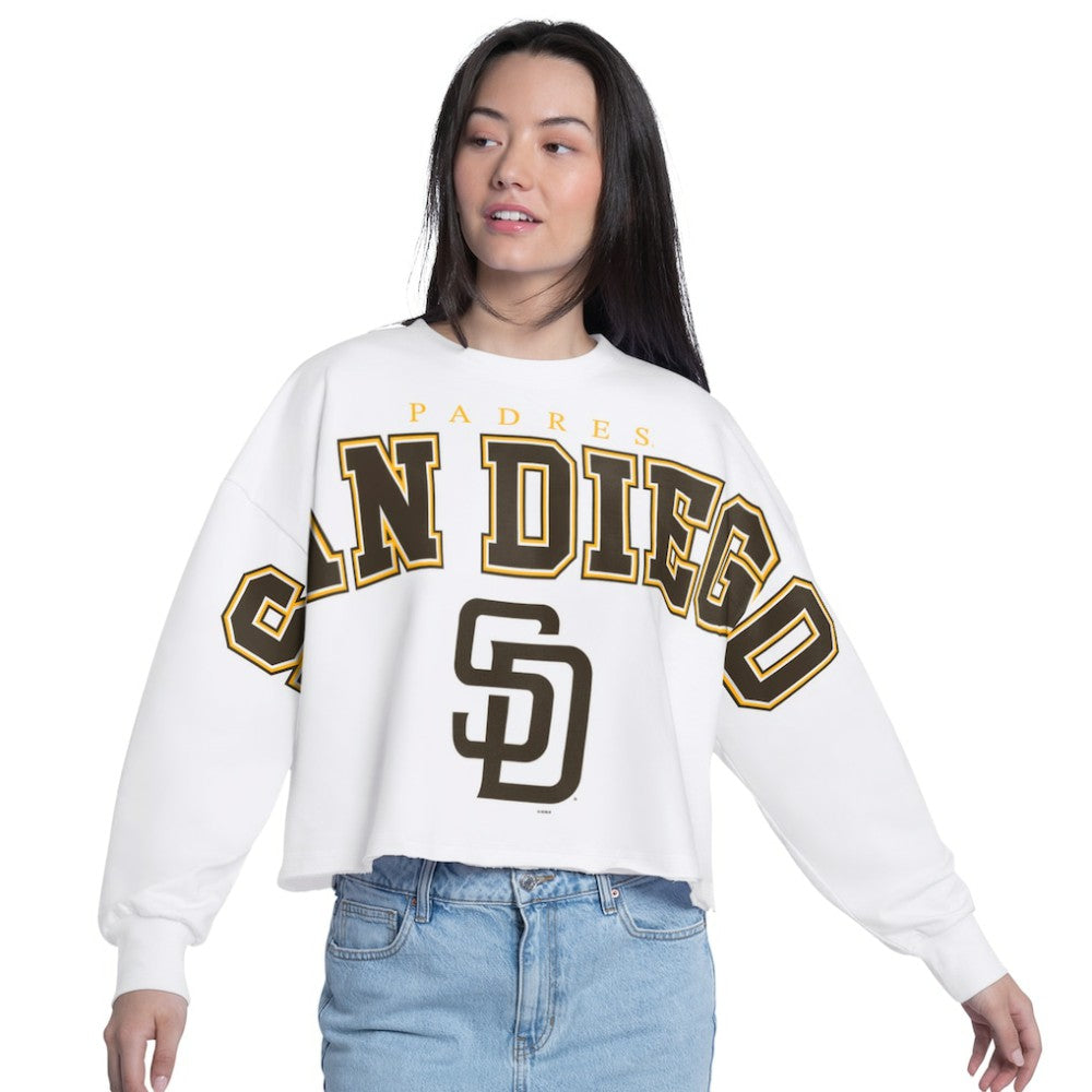 San Diego Padres G-III 4Her by Carl Banks Women's Bleachers Cropped Pullover Sweatshirt - White Pullover