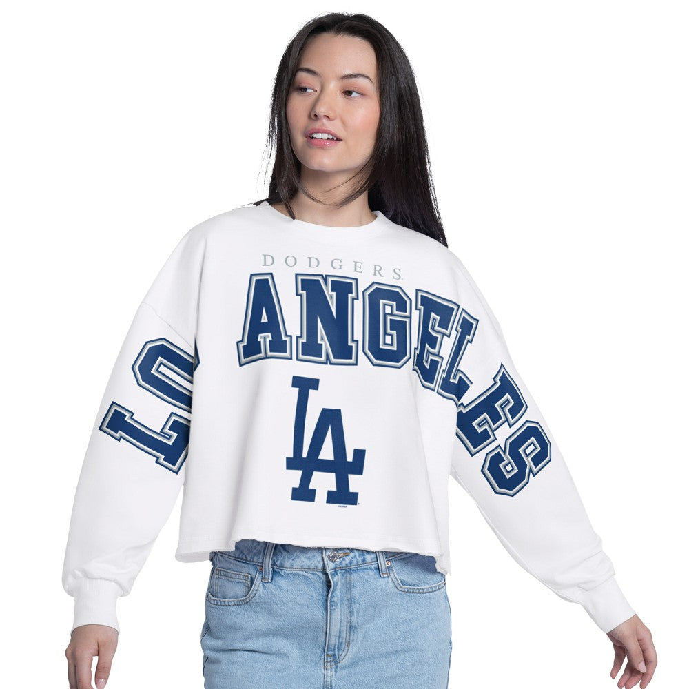 Los Angeles Dodgers G-III 4Her by Carl Banks Women's Bleachers Cropped Pullover Sweatshirt - White Pullover