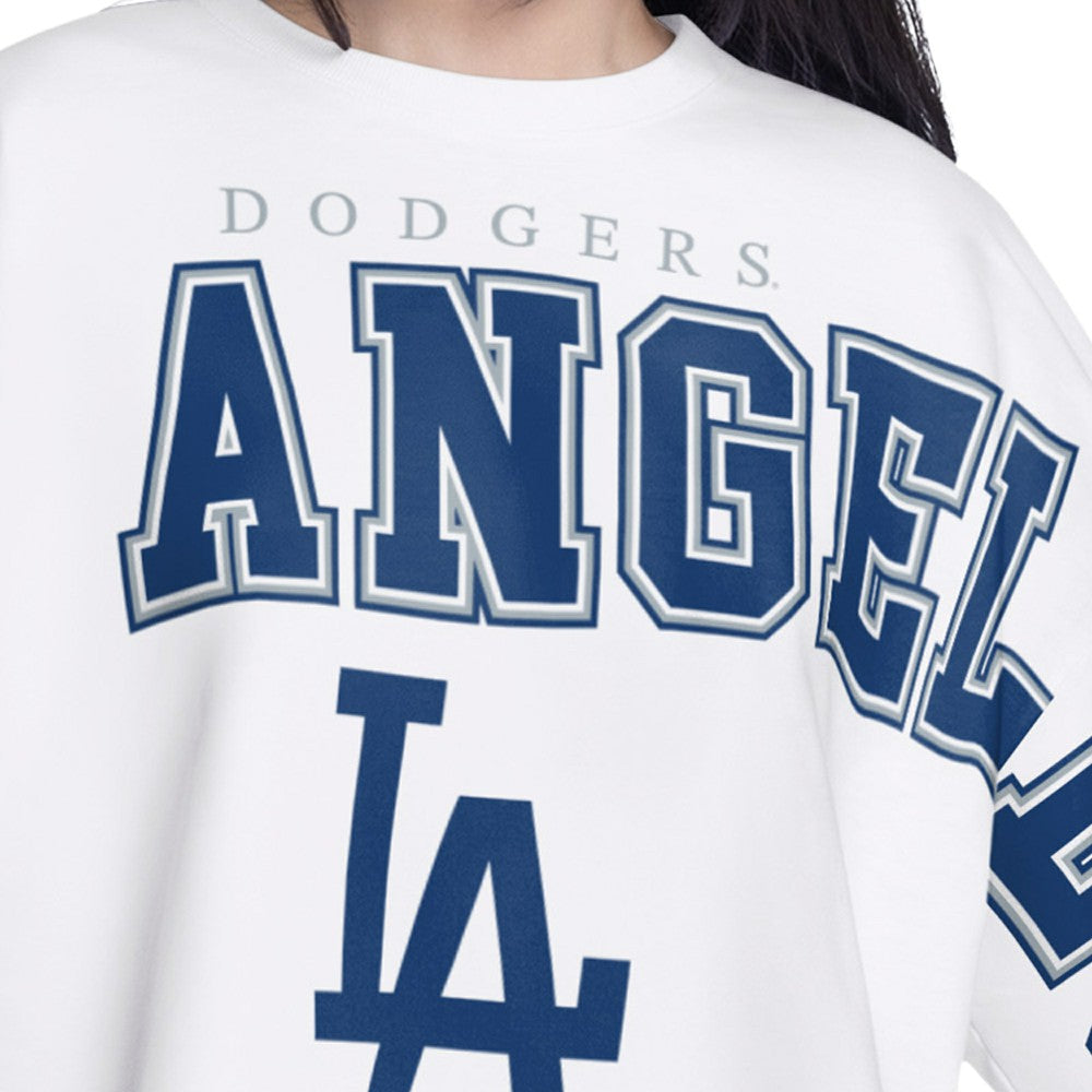 Los Angeles Dodgers G-III 4Her by Carl Banks Women's Bleachers Cropped Pullover Sweatshirt - White Pullover