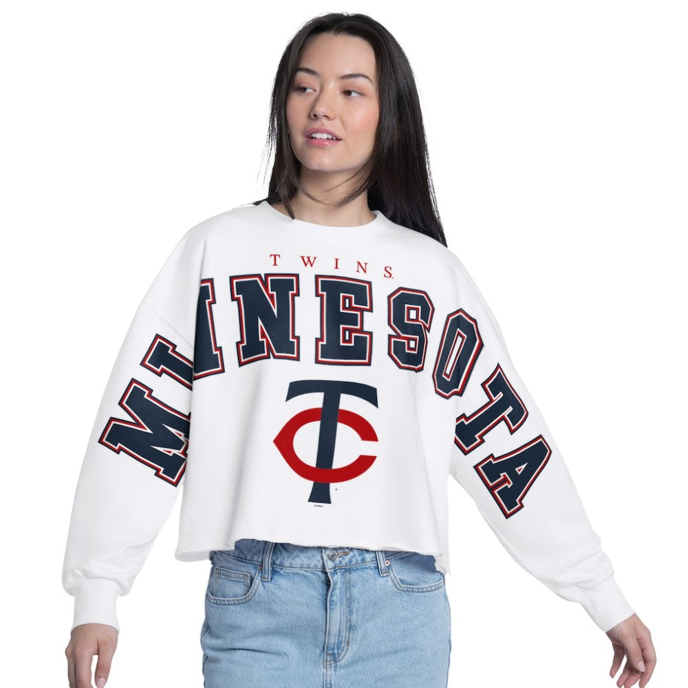 Minnesota Twins G-III 4Her by Carl Banks Women's Bleachers Cropped Pullover Sweatshirt - White Pullover