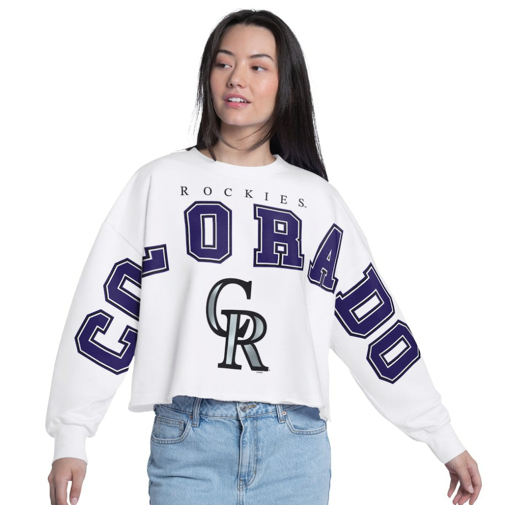Colorado Rockies G-III 4Her by Carl Banks Women's Bleachers Cropped Pullover Sweatshirt - White Pullover