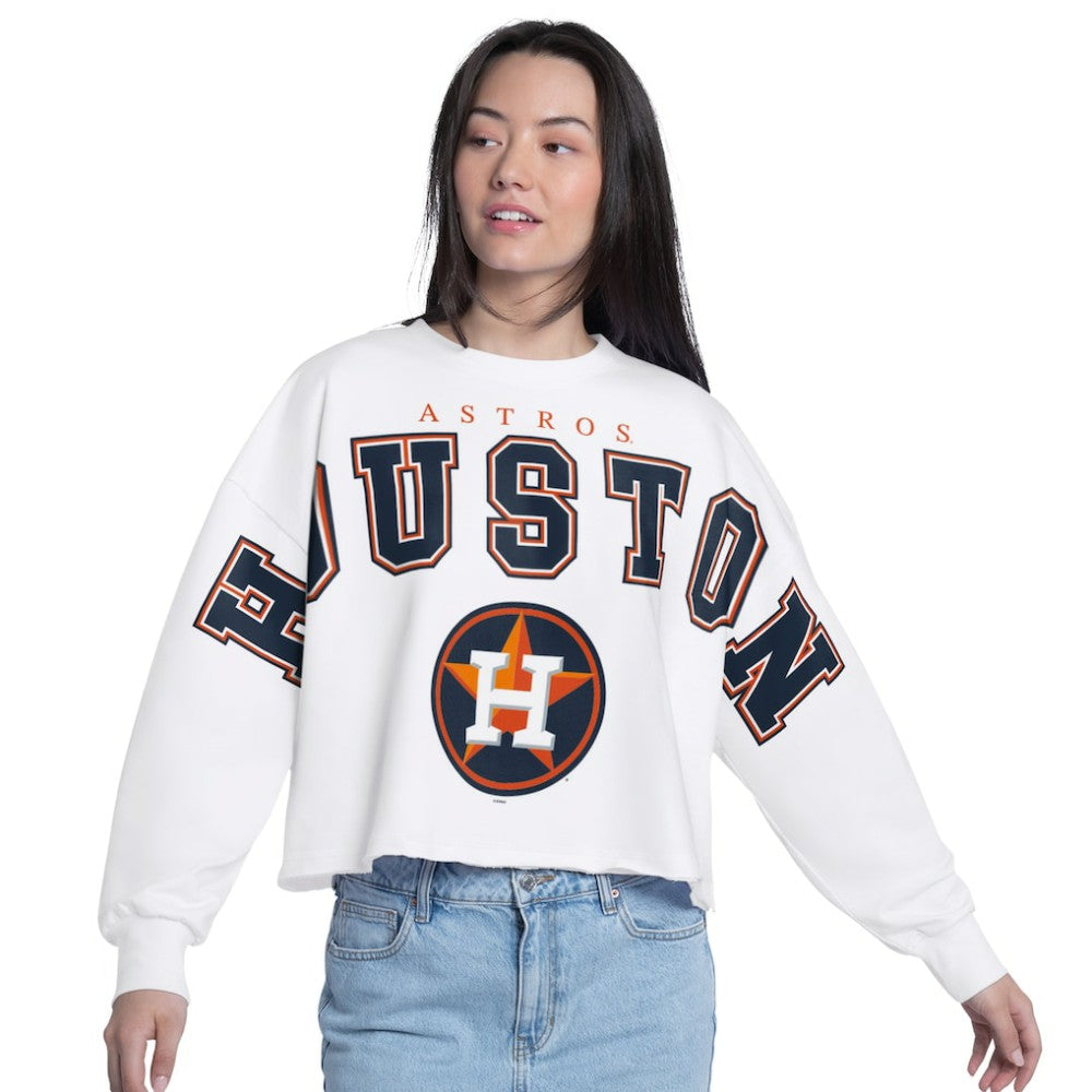 Houston Astros G-III 4Her by Carl Banks Women's Bleachers Cropped Pullover Sweatshirt - White Pullover
