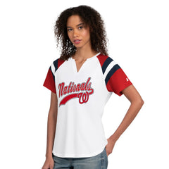 Washington Nationals Starter Women's Game On Notch Neck T-Shirt - White T-shirts