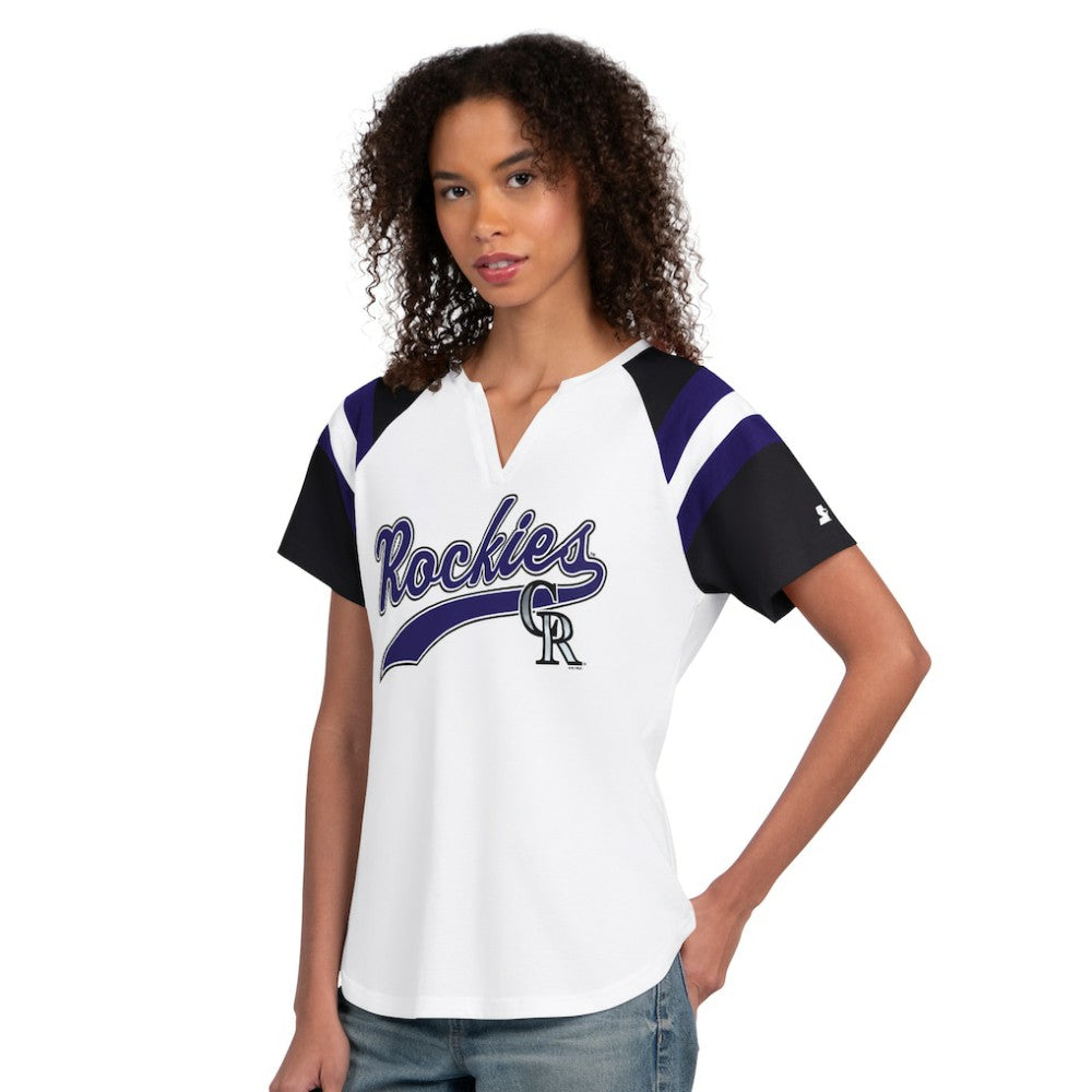 Colorado Rockies Starter Women's Game On Notch Neck T-Shirt - White T-shirts