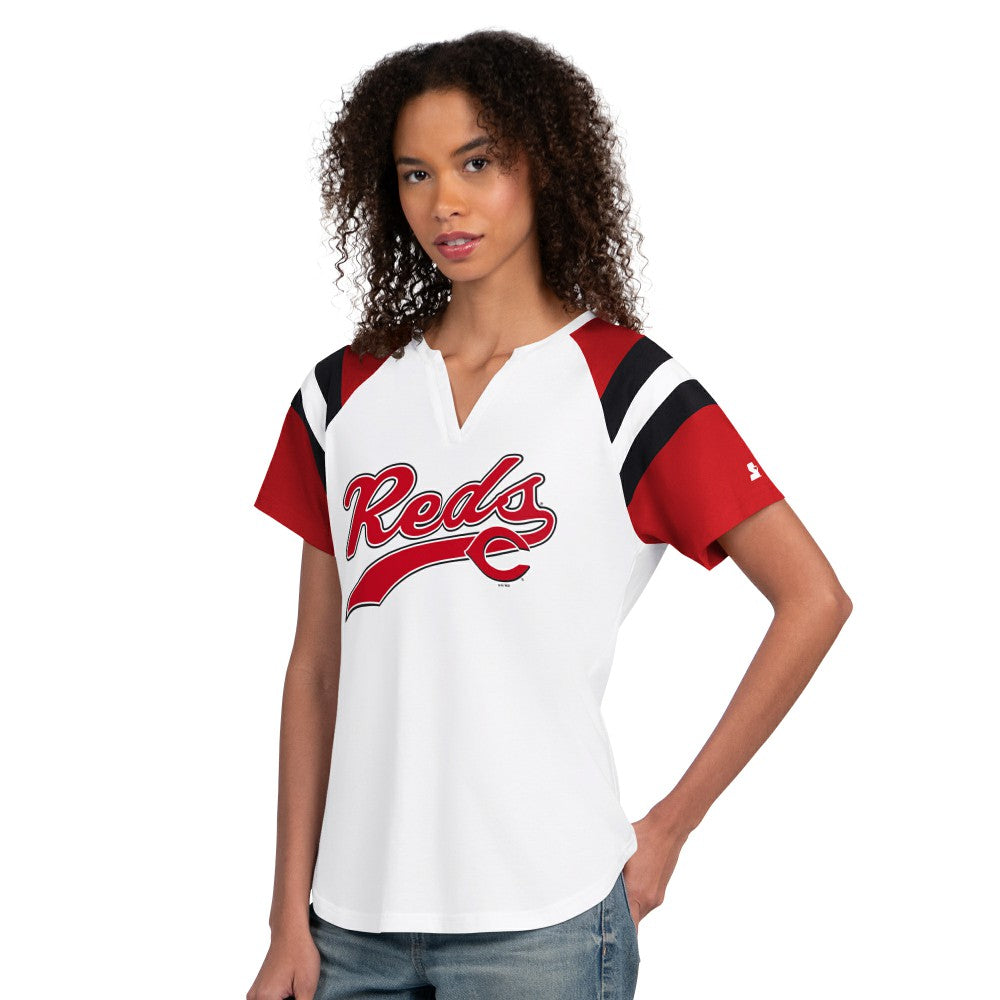 Cincinnati Reds Starter Women's Game On Notch Neck T-Shirt - White T-shirts
