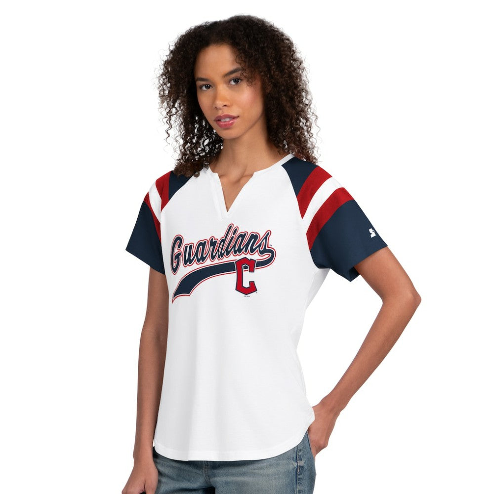 Cleveland Guardians Starter Women's Game On Notch Neck T-Shirt - White T-shirts