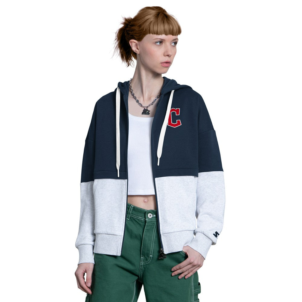 Cleveland Guardians Starter Women's Wishbone Full-Zip Hoodie - Navy/Heather Gray Hoodies