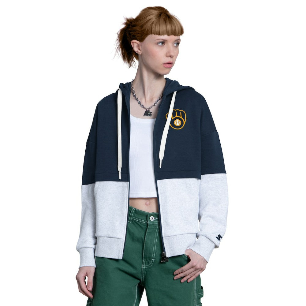Milwaukee Brewers Starter Women's Wishbone Full-Zip Hoodie - Navy/Heather Gray Hoodies