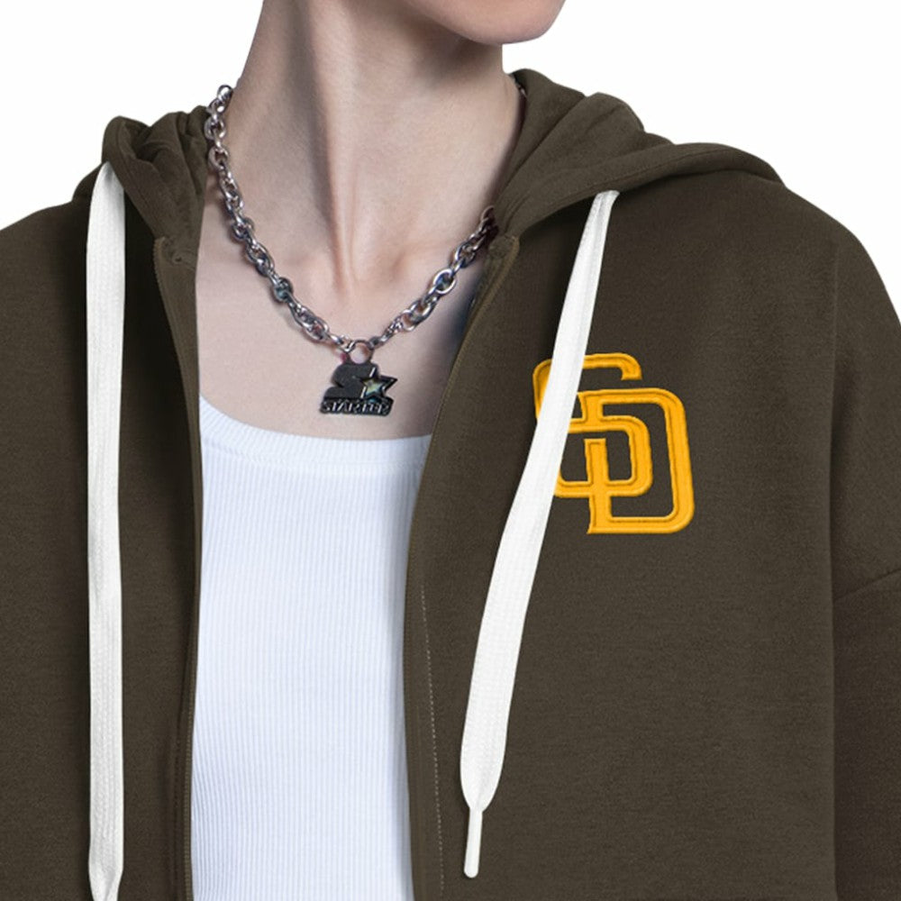 San Diego Padres Starter Women's Wishbone Full-Zip Hoodie - Brown/Heather Gray Hoodies